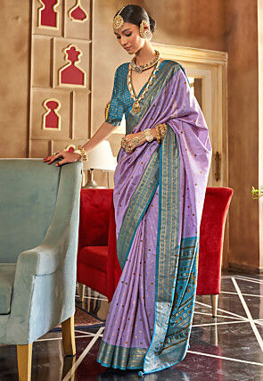Foil Printed Art Silk Saree in Lavender