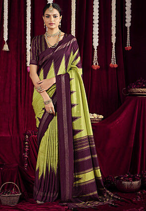 Foil Printed Art Silk Saree in Light Green