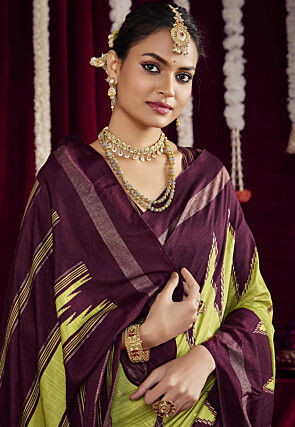 Foil Printed Art Silk Saree in Light Green