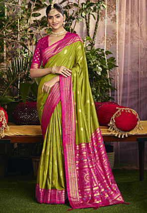 Foil Printed Art Silk Saree in Light Green