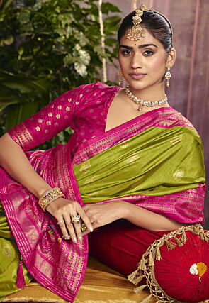Foil Printed Art Silk Saree in Light Green