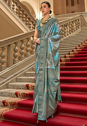 Foil Printed Art Silk Saree in Multicolor