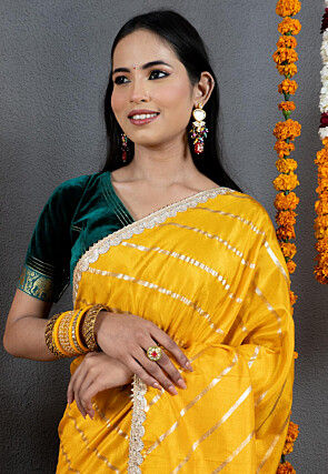 Foil Printed Art Silk Saree in Mustard