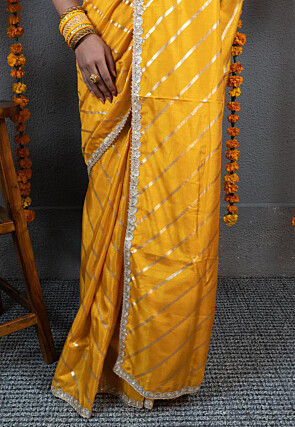 Foil Printed Art Silk Saree in Mustard