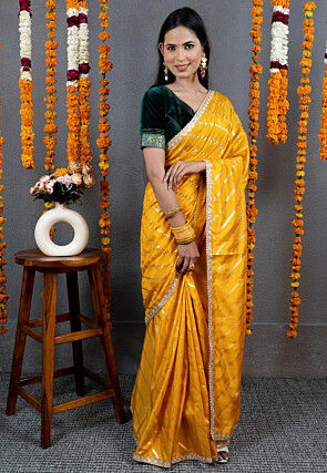 Foil Printed Art Silk Saree in Mustard