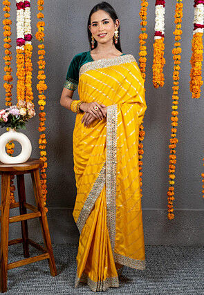 Foil Printed Art Silk Saree in Mustard