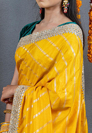 Foil Printed Art Silk Saree in Mustard