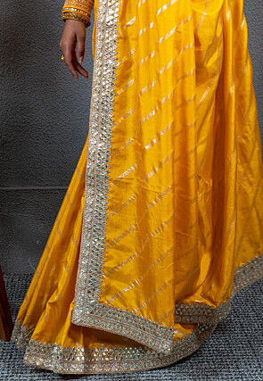 Foil Printed Art Silk Saree in Mustard