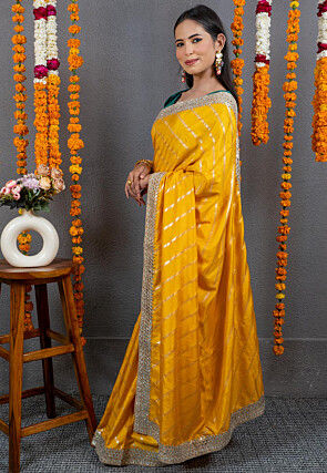 Foil Printed Art Silk Saree in Mustard
