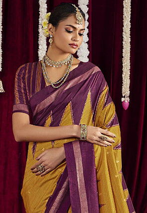 Foil Printed Art Silk Saree in Mustard