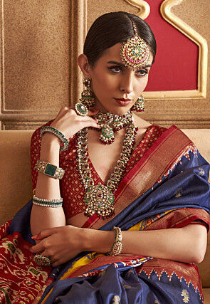 Foil Printed Art Silk Saree in Navy Blue