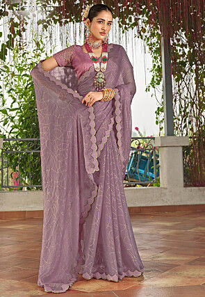 Foil Printed Art Silk Saree in Purple
