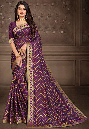 Foil Printed Art Silk Saree in Purple