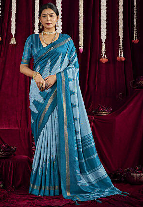 Foil Printed Art Silk Saree in Sky Blue