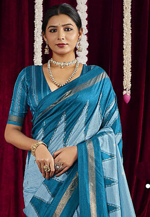 Foil Printed Art Silk Saree in Sky Blue