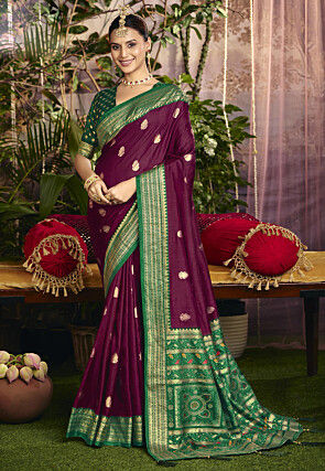 Foil Printed Art Silk Saree in Violet