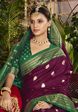 Foil Printed Art Silk Saree in Violet