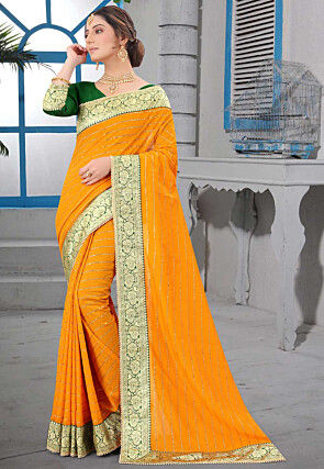 Foil Printed Art Silk Saree in Yellow