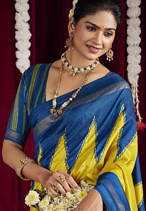 Foil Printed Art Silk Saree in Yellow