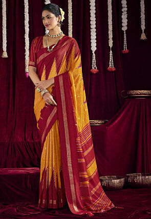 Foil Printed Art Silk Saree in Yellow