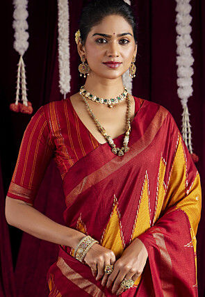 Foil Printed Art Silk Saree in Yellow