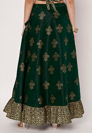 Foil Printed Art Silk Skirt in Dark Green