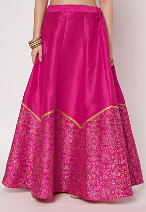 Foil Printed Art Silk Skirt in Fuchsia