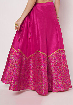 Foil Printed Art Silk Skirt in Fuchsia