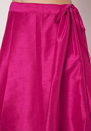 Foil Printed Art Silk Skirt in Fuchsia