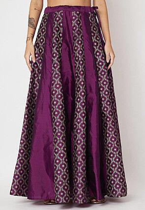Foil Printed Art Silk Skirt in Violet