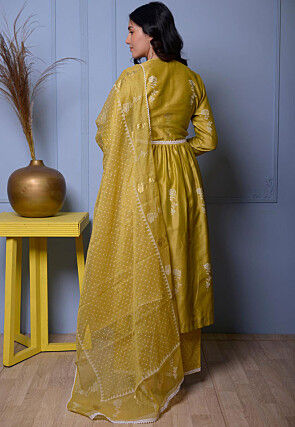 Foil Printed Chanderi Silk Pakistani Suit in Light Green