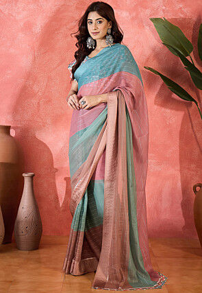 Foil Printed Chiffon Saree in Multicolor