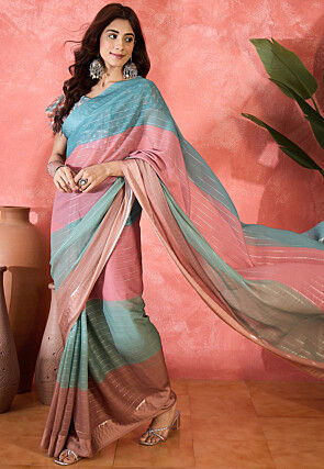 Foil Printed Chiffon Saree in Multicolor