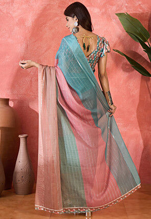 Foil Printed Chiffon Saree in Multicolor