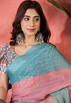 Foil Printed Chiffon Saree in Multicolor