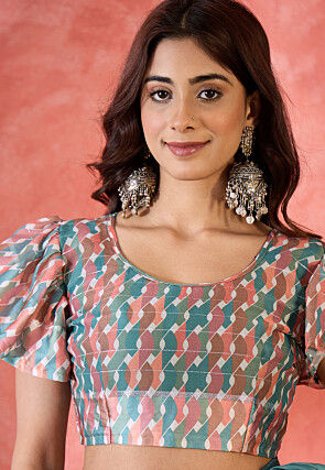 Foil Printed Chiffon Saree in Multicolor