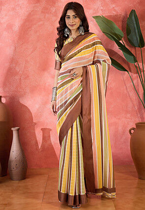 Foil Printed Chiffon Saree in Multicolor