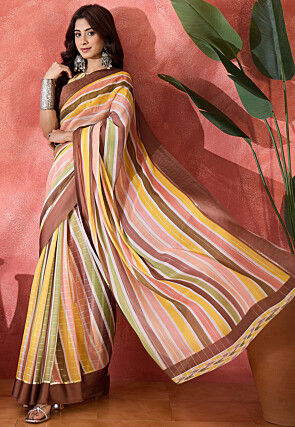 Foil Printed Chiffon Saree in Multicolor