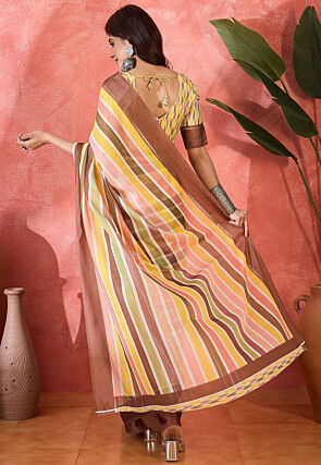 Foil Printed Chiffon Saree in Multicolor