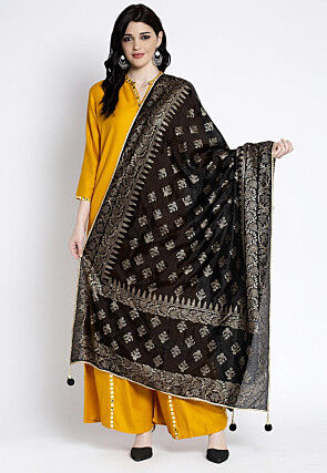 Foil Printed Chinon Silk Dupatta in Black