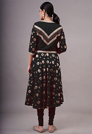 Foil Printed Cotton A Line Suit in Black