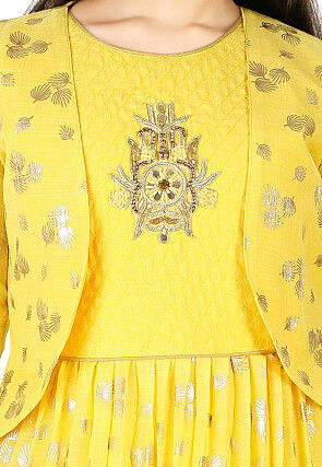 Foil Printed Cotton Gown in Yellow