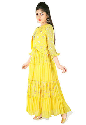 Foil Printed Cotton Gown in Yellow