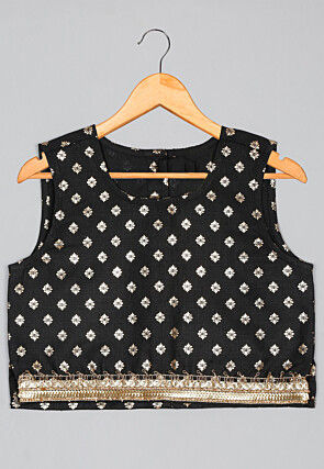 Foil Printed Cotton Lehenga in Black