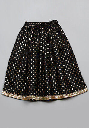 Foil Printed Cotton Lehenga in Black