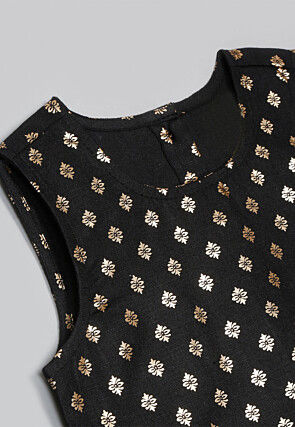 Foil Printed Cotton Lehenga in Black