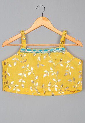 Foil Printed Cotton Lehenga in Yellow