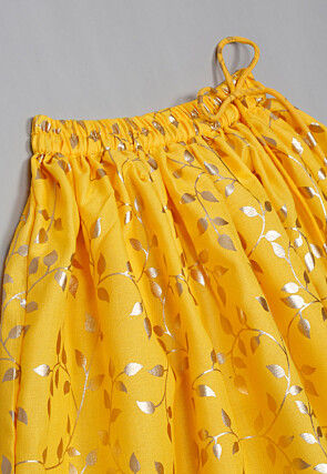 Foil Printed Cotton Lehenga in Yellow