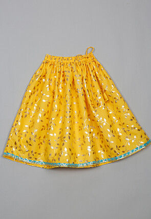 Foil Printed Cotton Lehenga in Yellow