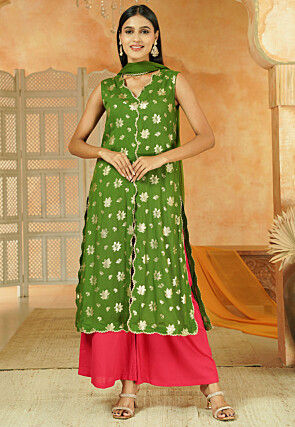 Foil Printed Cotton Pakistani Suit in Green